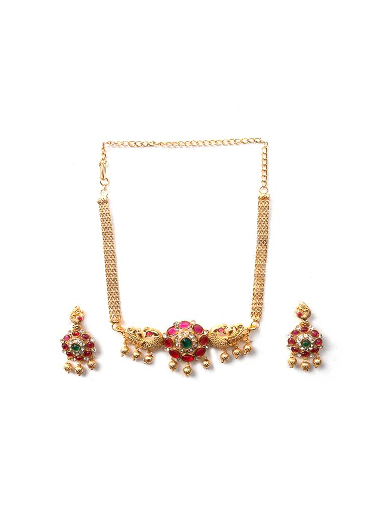 Exquisite Gold-Plated Dual Peacock Necklace Set : SATJS321