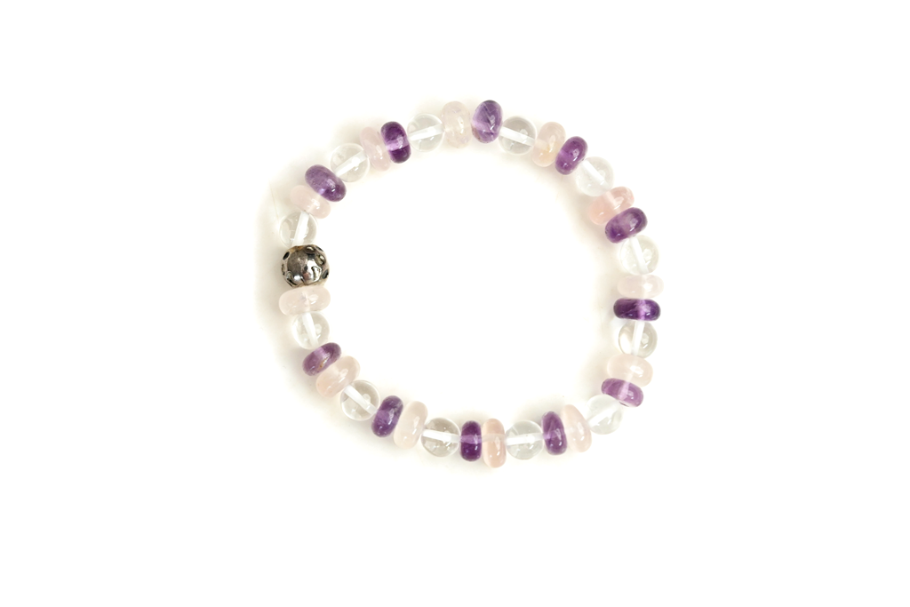 Amethyst, Rose Quartz And Clear Quartz Healing Gemstone Bracelet : AMETHYST-ROSEQ-CLEARQ-BRACELET