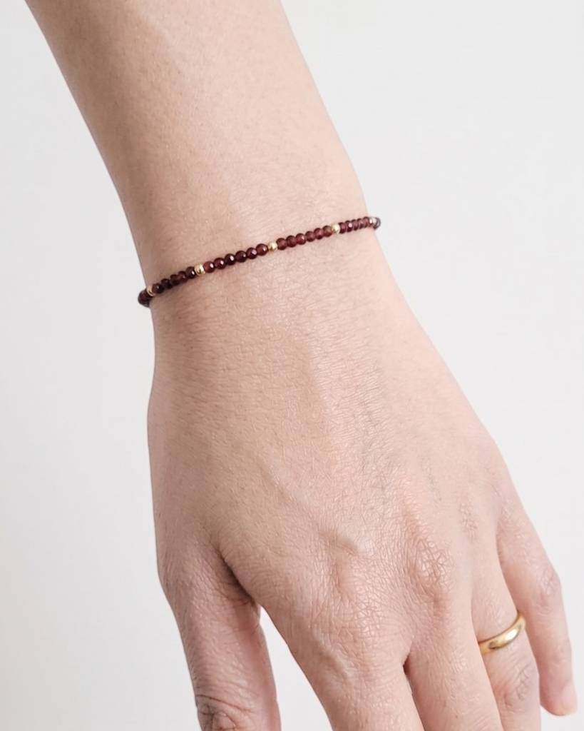 14K Gold Filled Beaded Maroon Zircon Bracelet | Gold Infused Jewellery | Gemstone Jewellery : 14kGFMZBR