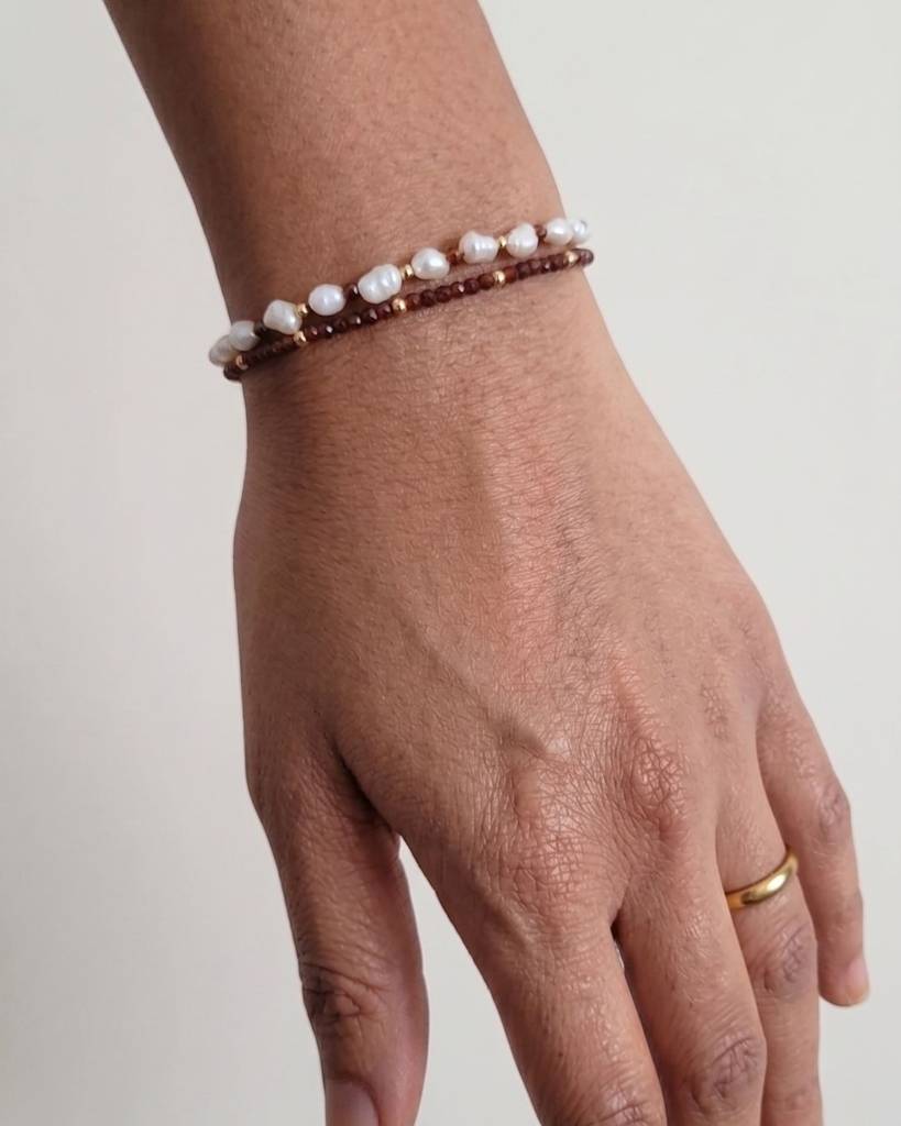 14K Gold Filled Beaded Maroon Zircon Bracelet | Gold Infused Jewellery | Gemstone Jewellery : 14kGFMZBR