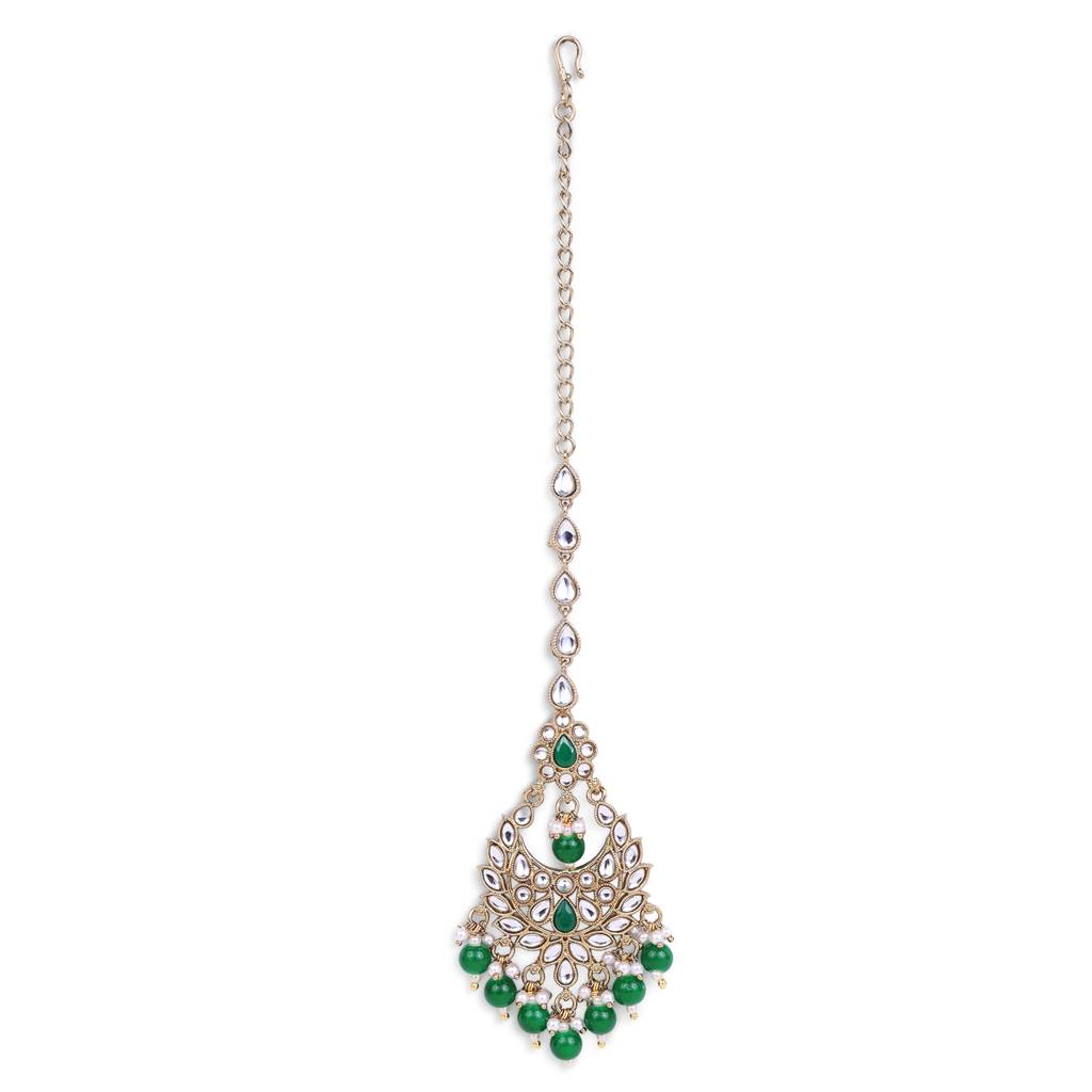 Traditional Chandiler And Flower Shape Silver Gold Plated Brass Maang Tikka For Women : 14TK2553