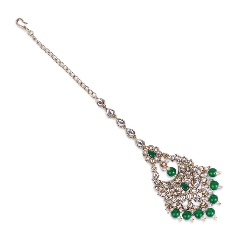 Traditional Chandiler And Flower Shape Silver Gold Plated Brass Maang Tikka For Women : 14TK2553