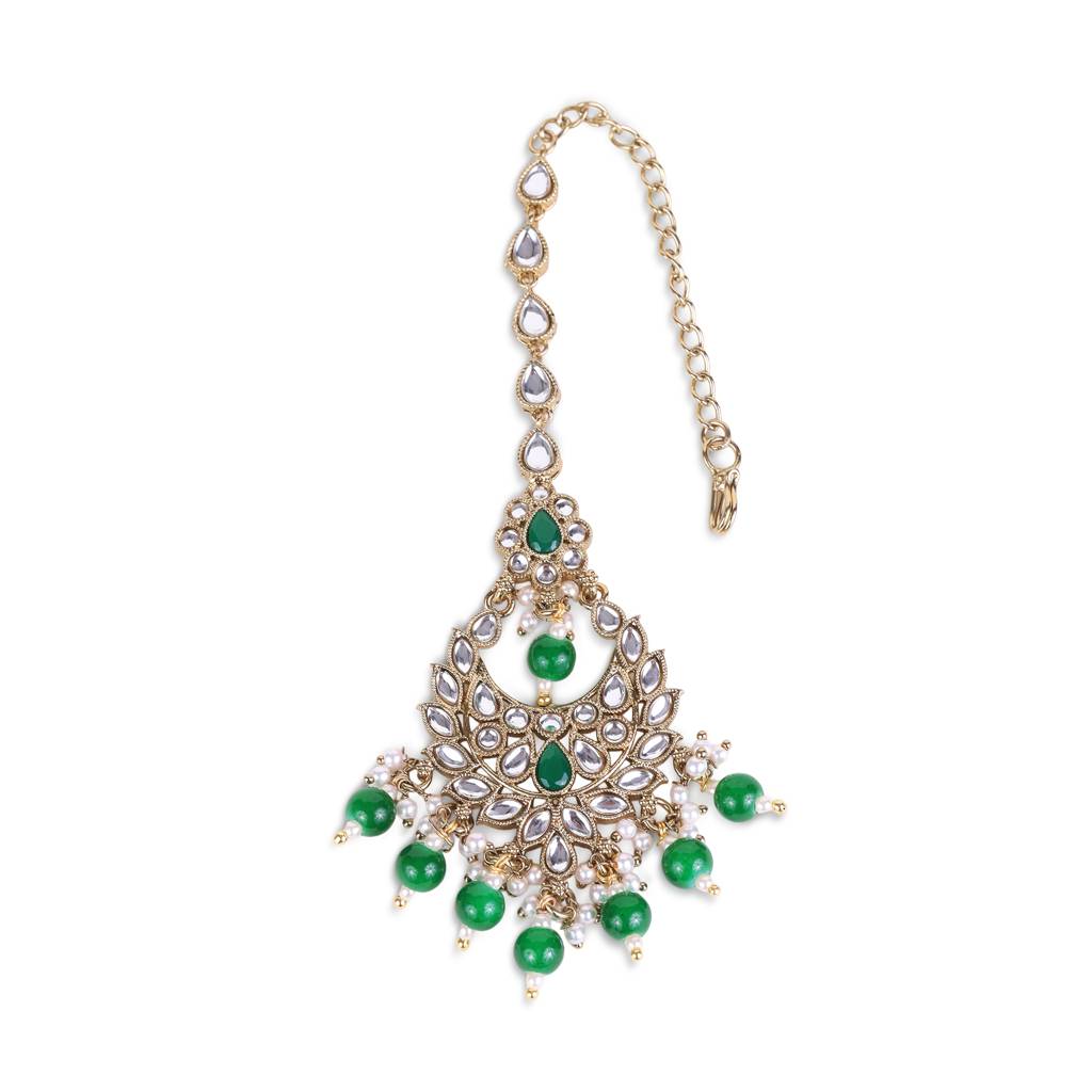 Traditional Chandiler And Flower Shape Silver Gold Plated Brass Maang Tikka For Women : 14TK2553