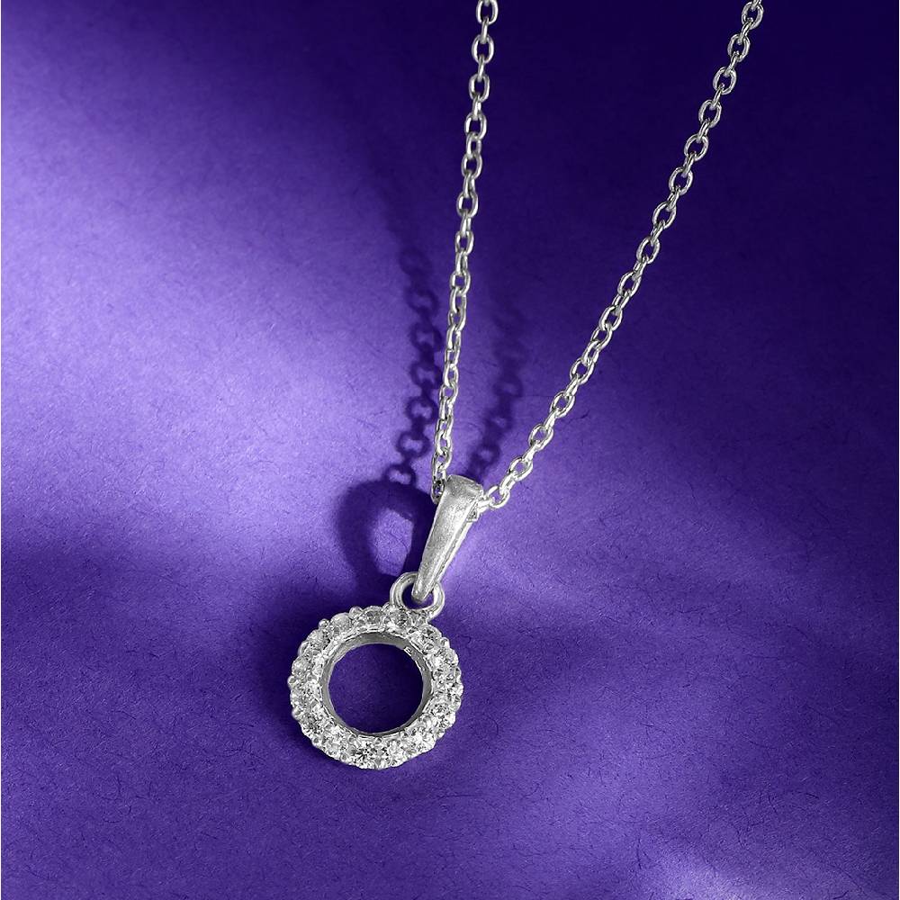 92.5 Silver Round Zircon Necklace : Z125SG002N013