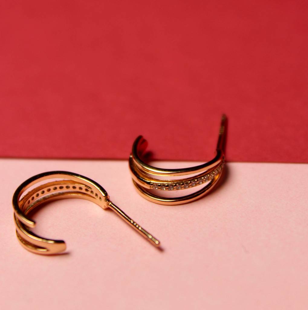 Rose Double Band Sparkle Hoops : KER207