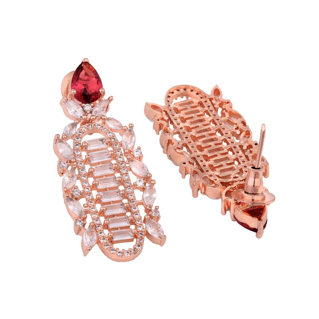Rose Gold Plated Red & White Ad Studded Choker With  Tika  Jewellery Set : SJNK1501