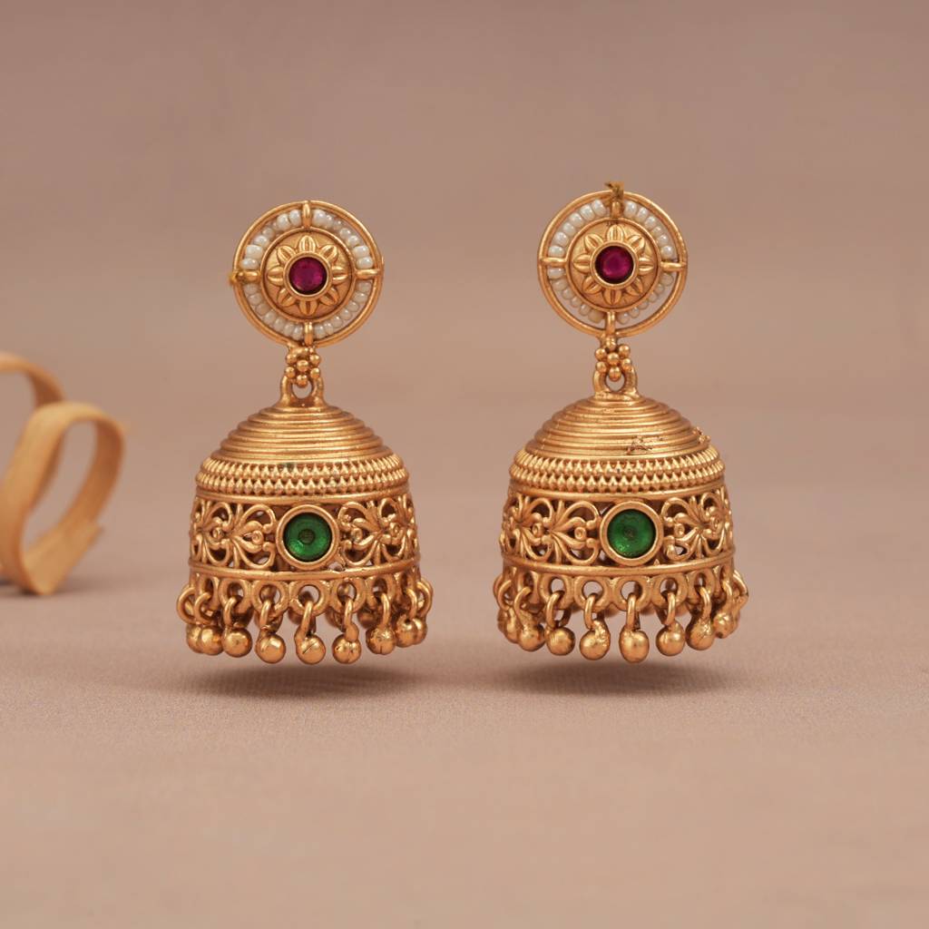 Long Emerald Green Stone Pearl Drop Gold Plated Necklace Set : SJ202