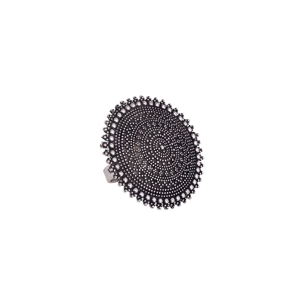 Silver Oxidised Toned Designer Finger Ring : SJRG1504