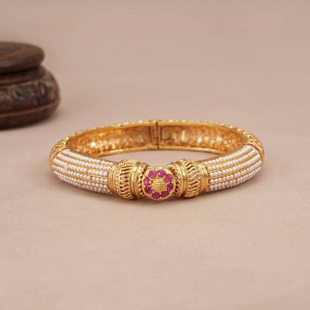 Gorgeous Gold Plated Pearl Openable Kada : SJ204