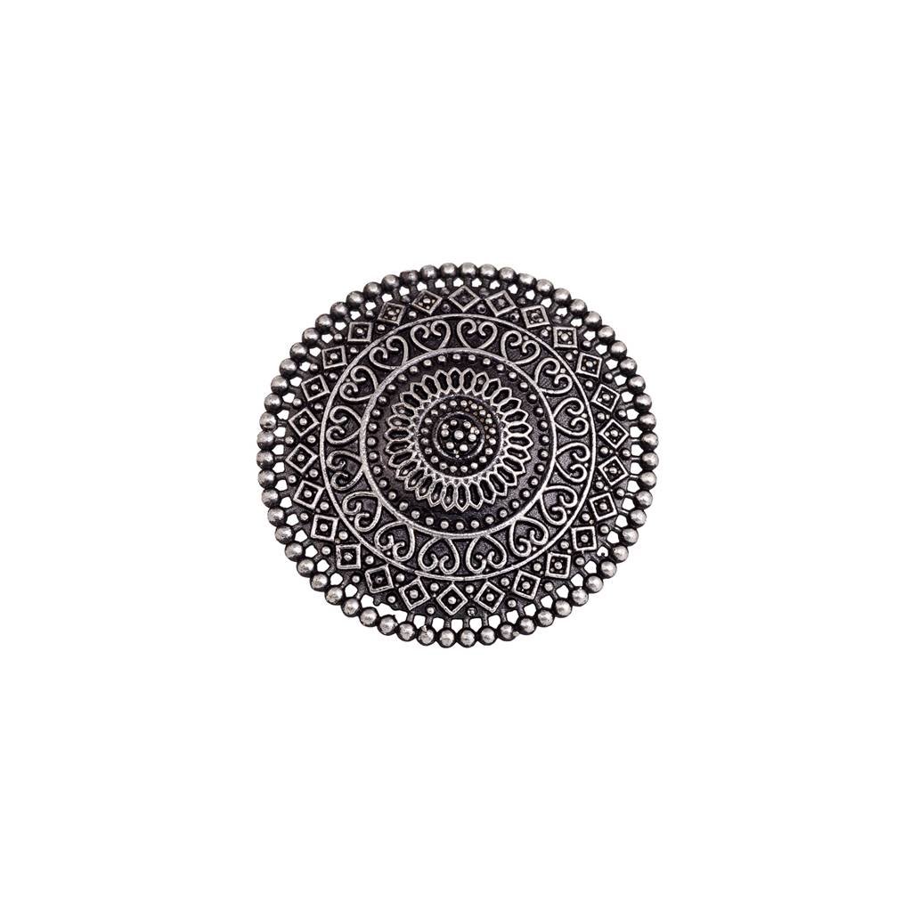 Silver Oxidised Plated Filigree Cocktail Finger Ring : SJRG1505