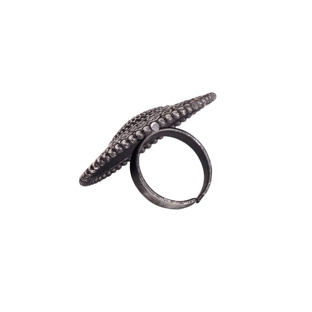 Silver Oxidised Plated Filigree Cocktail Finger Ring : SJRG1505