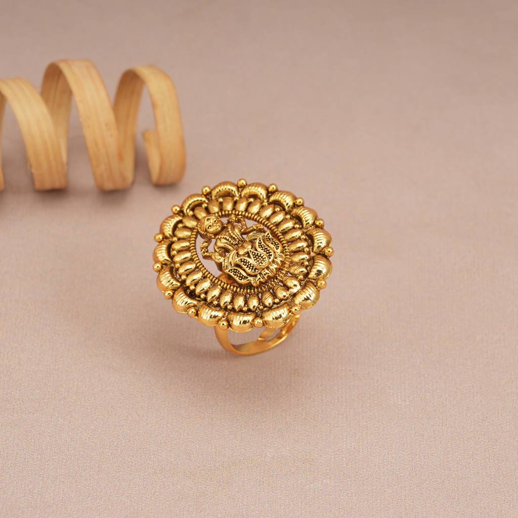 Cute Plain Antique Gold Maa Lakshmi Adjustable Finger Ring I Temple Jewelry : SJ205