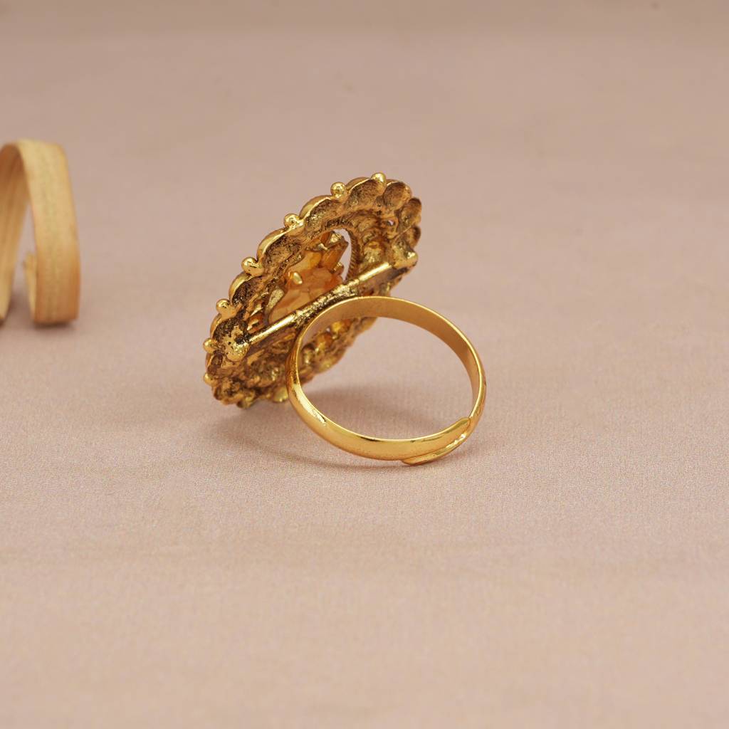 Cute Plain Antique Gold Maa Lakshmi Adjustable Finger Ring I Temple Jewelry : SJ205