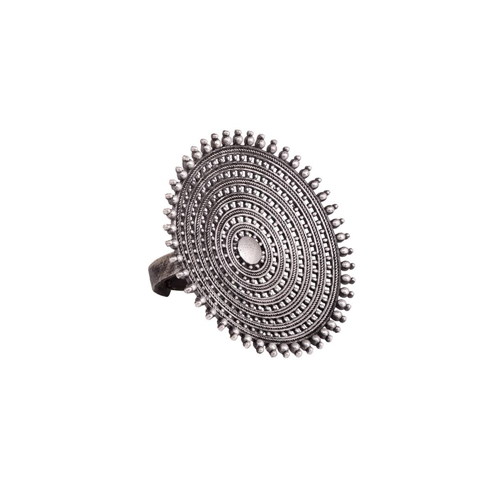 Oxidised Siver Plated Cocktail Finger Ring : SJRG1506