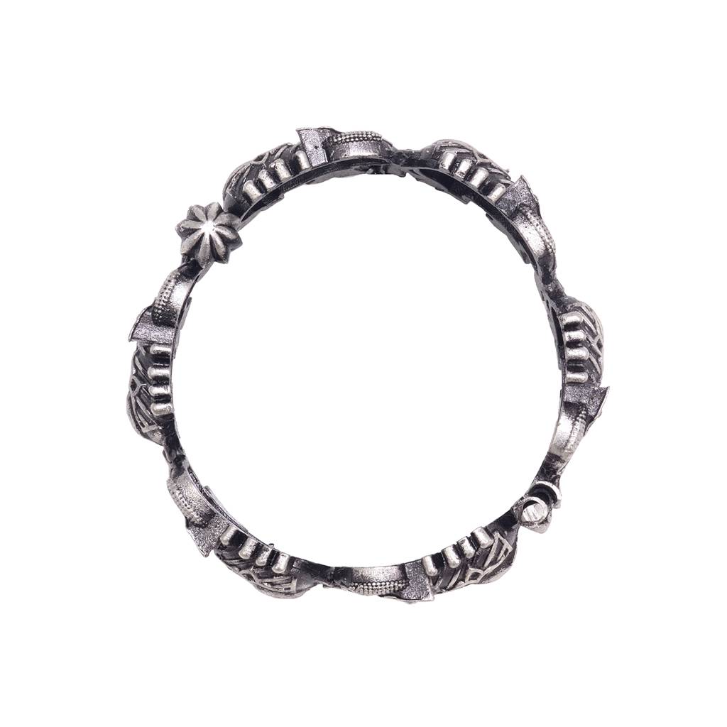 Oxidised Silver Toned Elephant Design Tribal Kada Bracelet : SJBR1511