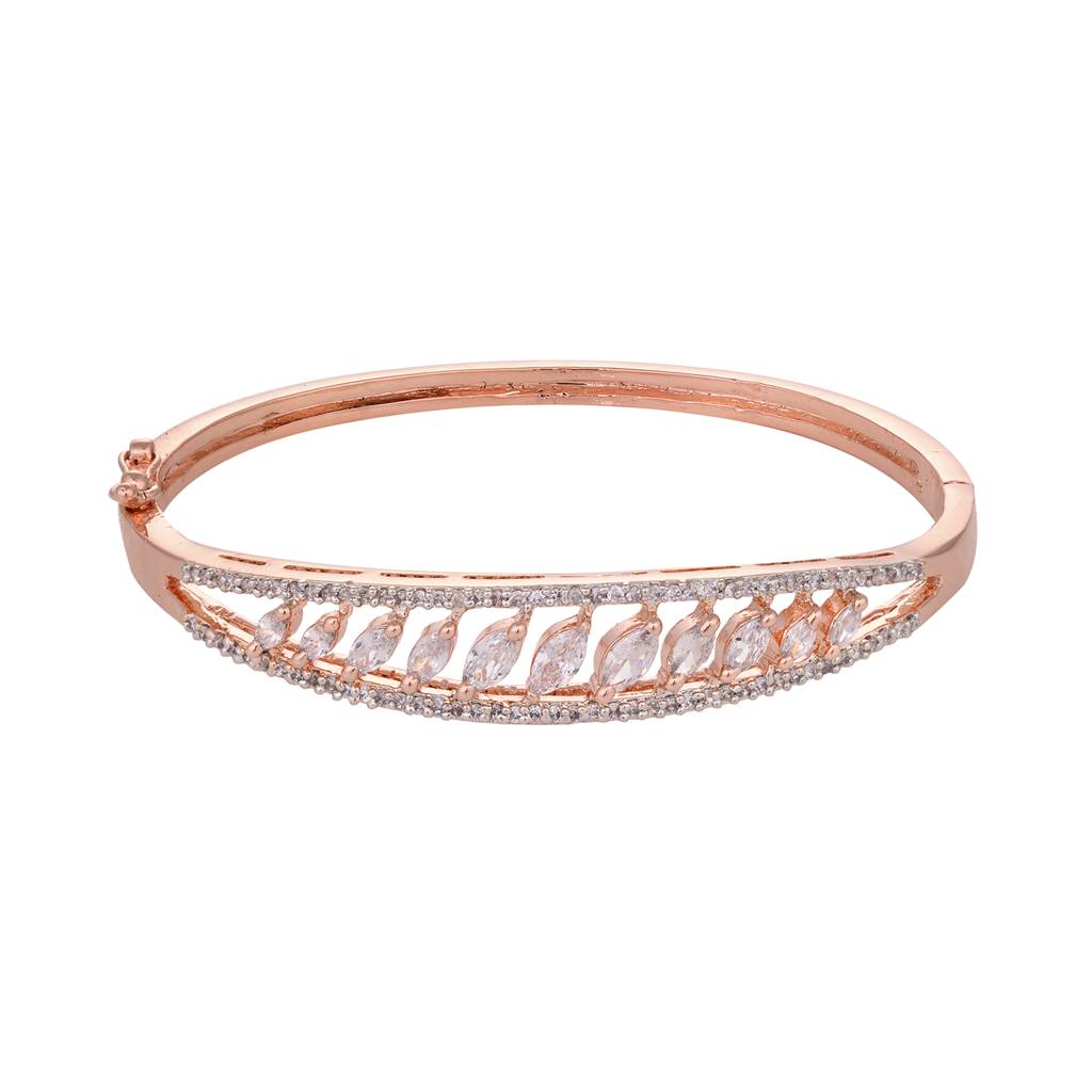 Rose Gold Plated White Ad Studded Delicate Bracelet : SJBR1514