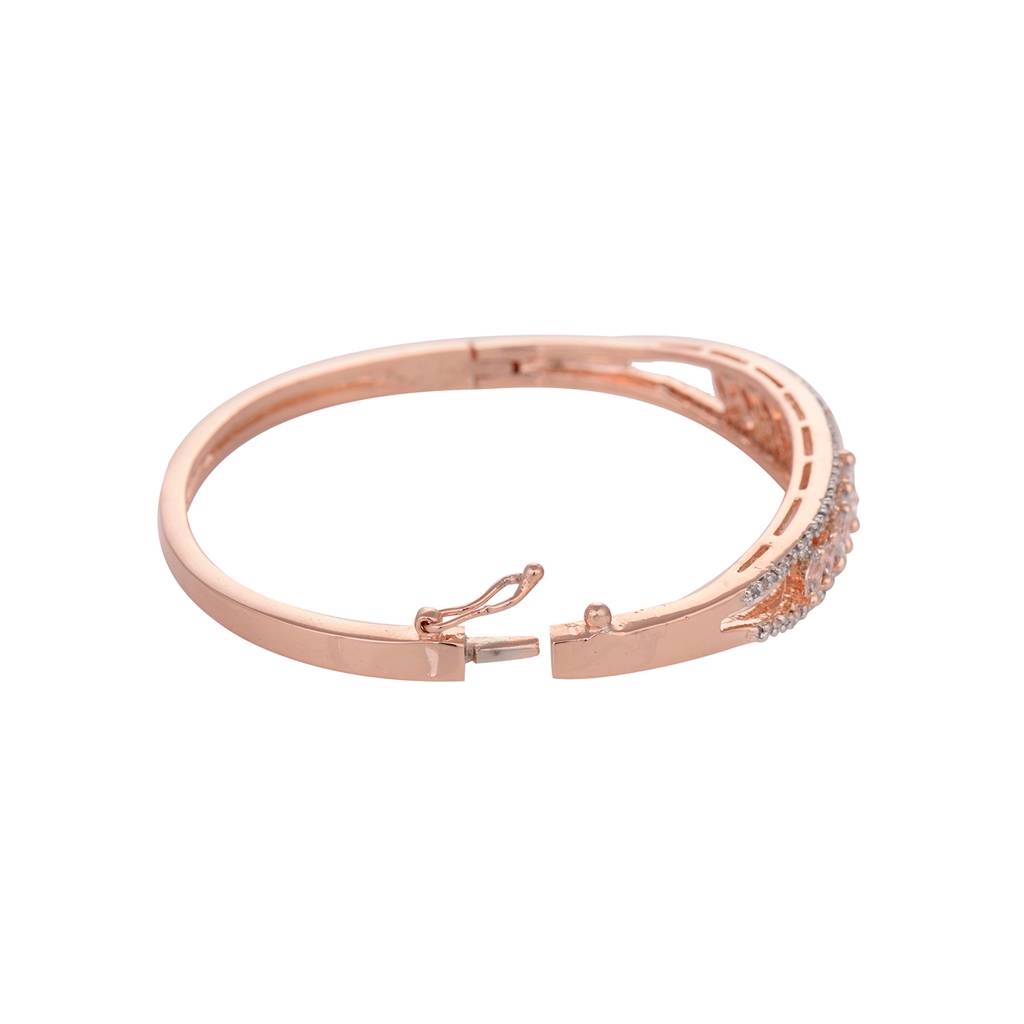Rose Gold Plated White Ad Studded Delicate Bracelet : SJBR1514