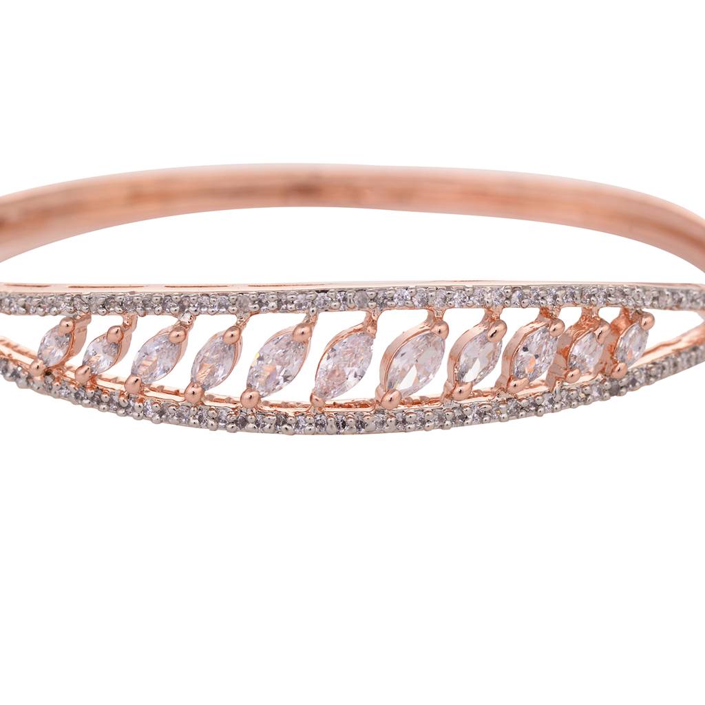 Rose Gold Plated White Ad Studded Delicate Bracelet : SJBR1514