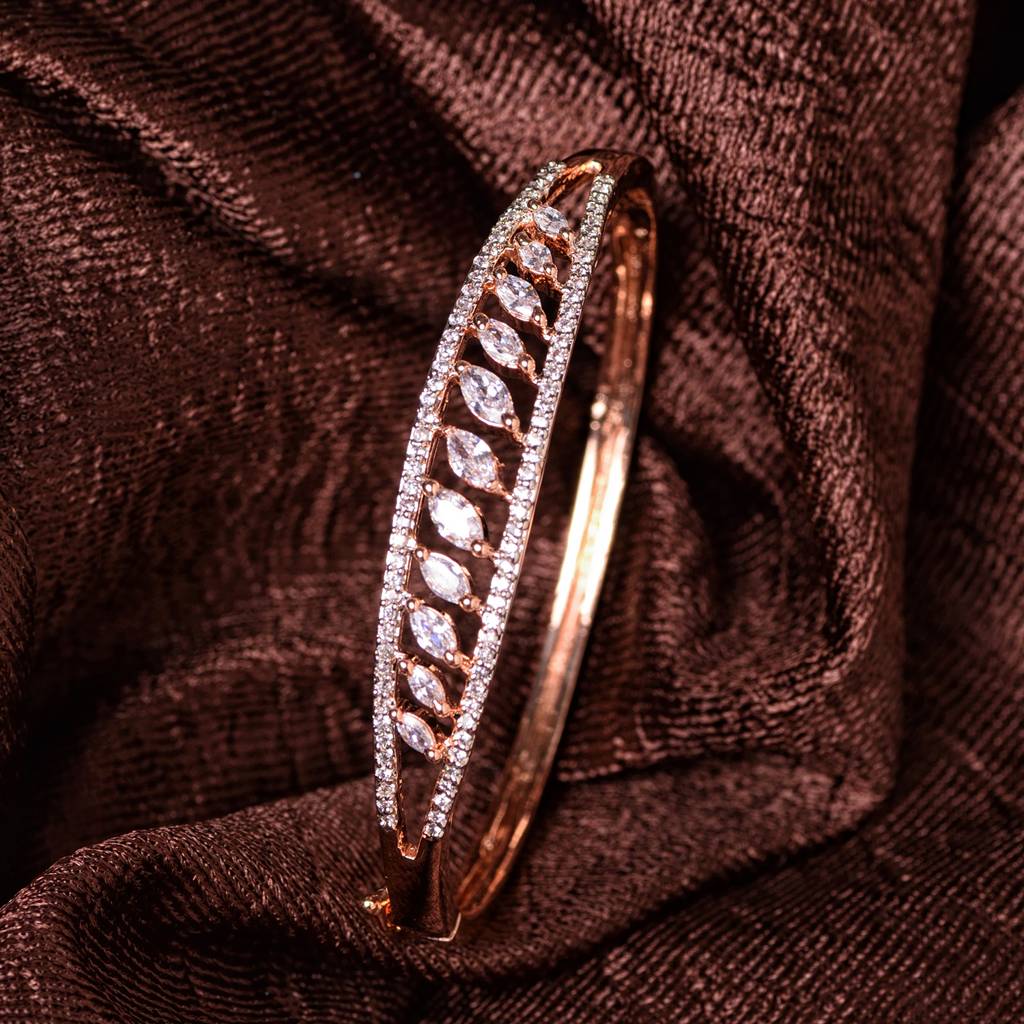 Rose Gold Plated White Ad Studded Delicate Bracelet : SJBR1514