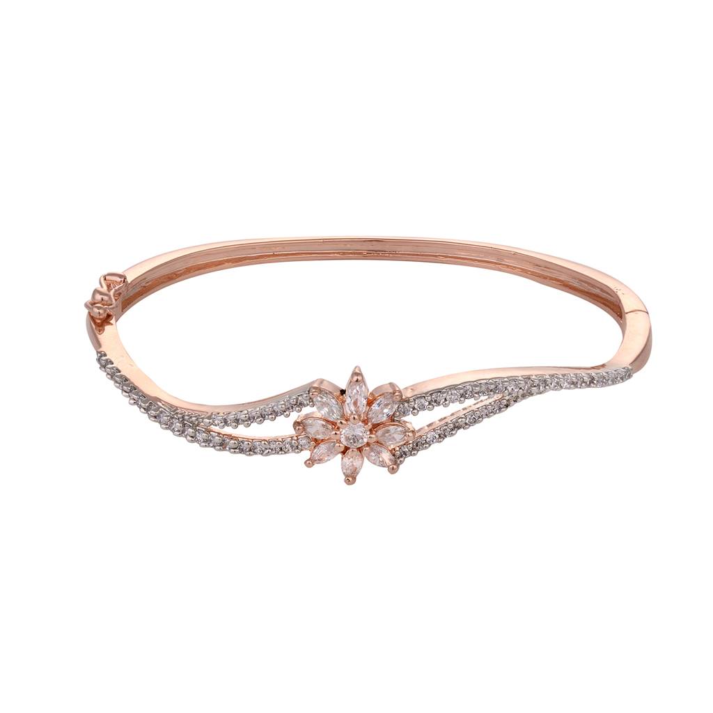 Rose Gold Plated White Ad Studded Flower Bracelet : SJBR1515