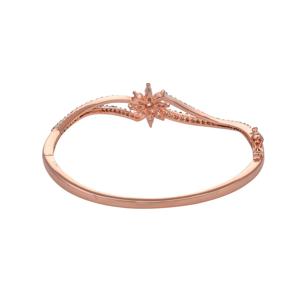 Rose Gold Plated White Ad Studded Flower Bracelet : SJBR1515