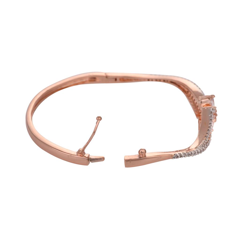 Rose Gold Plated White Ad Studded Flower Bracelet : SJBR1515