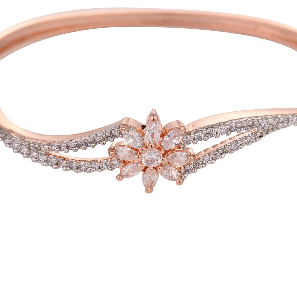 Rose Gold Plated White Ad Studded Flower Bracelet : SJBR1515