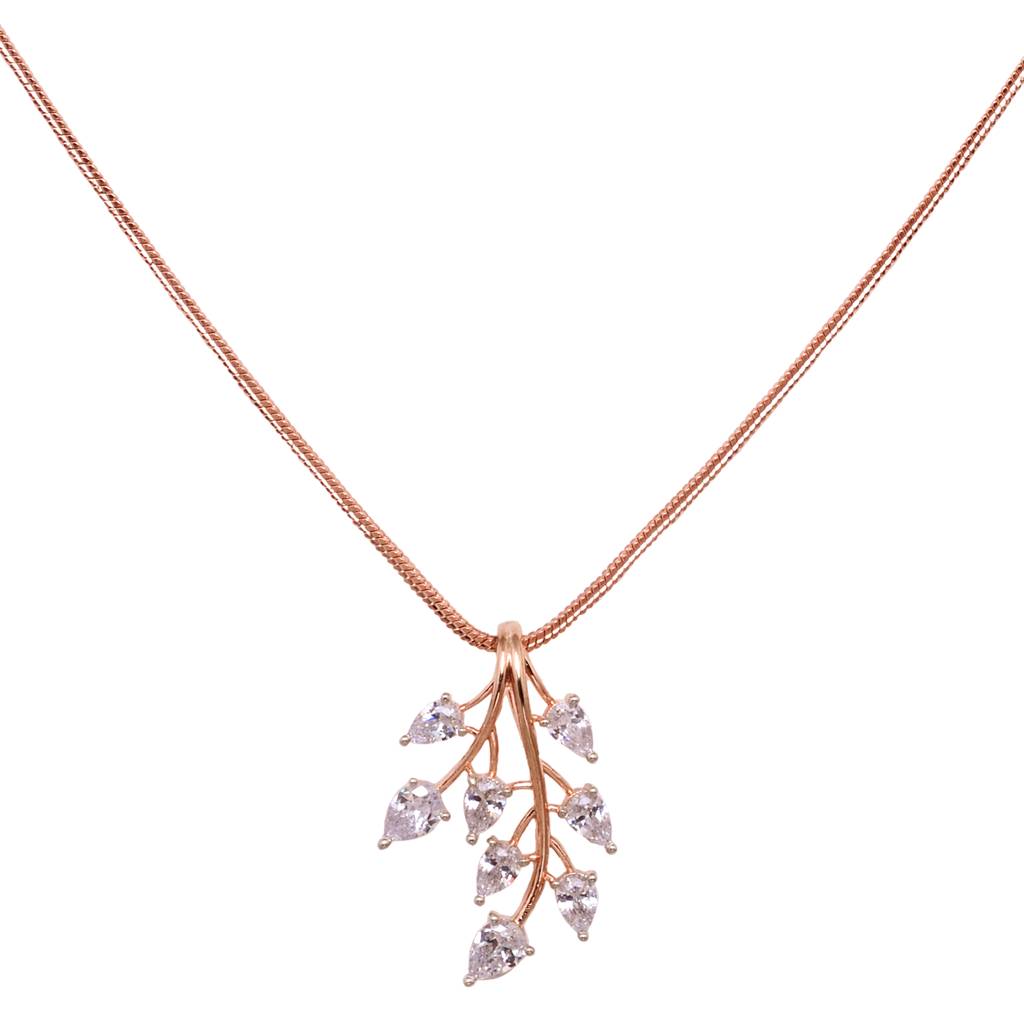 Rose Gold Plated White Ad Studded Leaf Design Locket Jewellery Set : SJLK1516
