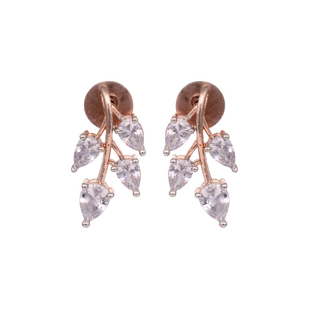 Rose Gold Plated White Ad Studded Leaf Design Locket Jewellery Set : SJLK1516