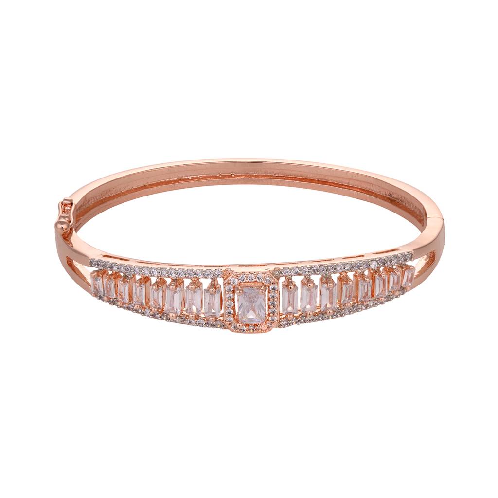 Rose Gold Plated White Ad Studded Designer Bangle Bracelet : SJBR1518