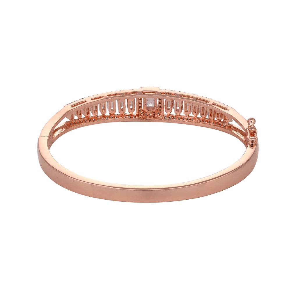 Rose Gold Plated White Ad Studded Designer Bangle Bracelet : SJBR1518