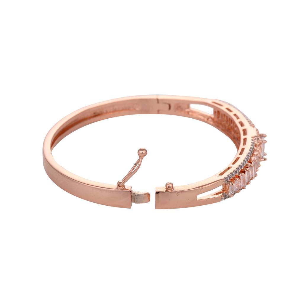 Rose Gold Plated White Ad Studded Designer Bangle Bracelet : SJBR1518
