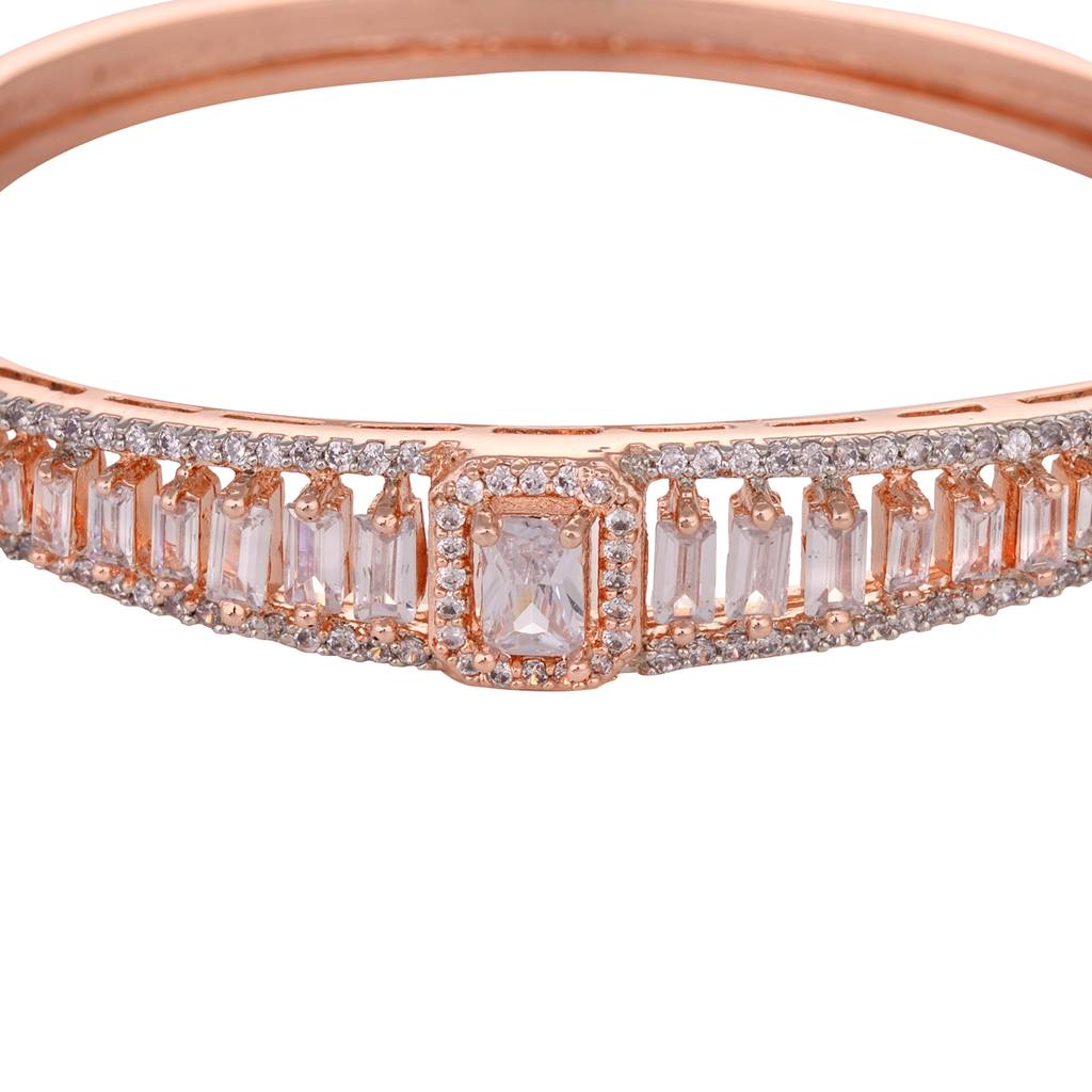 Rose Gold Plated White Ad Studded Designer Bangle Bracelet : SJBR1518