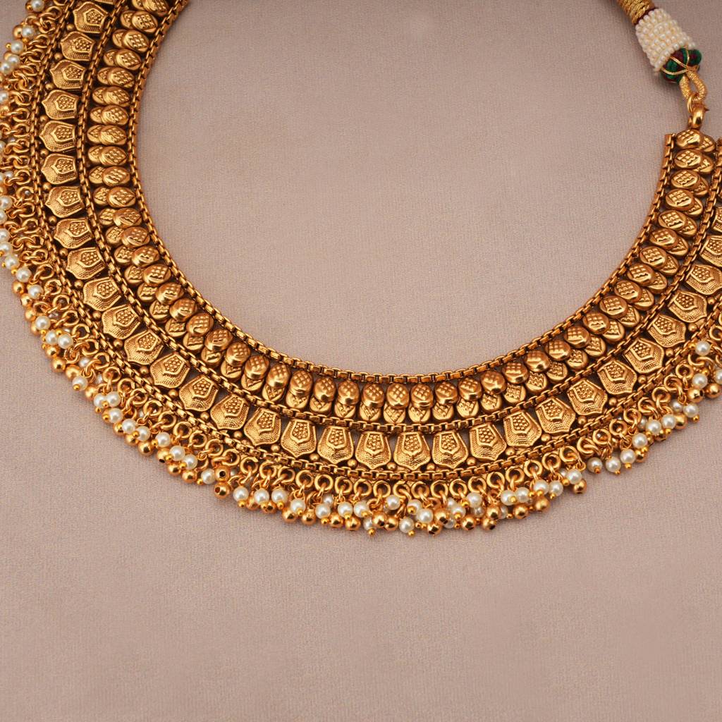 Gorgeous Antique Gold Pearl Drop Necklace Set : SJ218