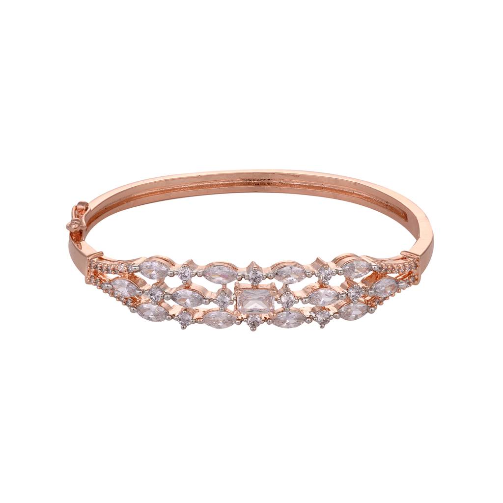 Rose Gold Plated White Ad Studded Contemporary Bangle Bracelet : SJBR1519