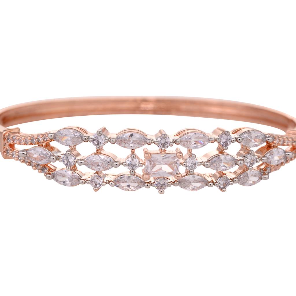 Rose Gold Plated White Ad Studded Contemporary Bangle Bracelet : SJBR1519