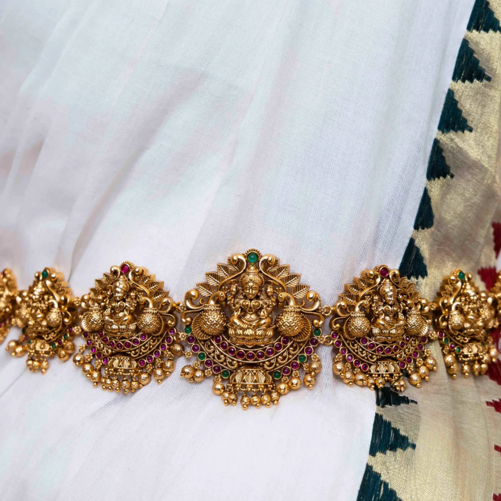 1 Gram Gold Plated Kamarband | Diamond Frame Medallion Belt : V-1919