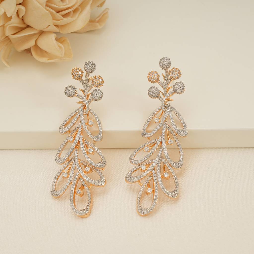 Long Gold Plated Diamond Studded Dangler Earring : SJ220