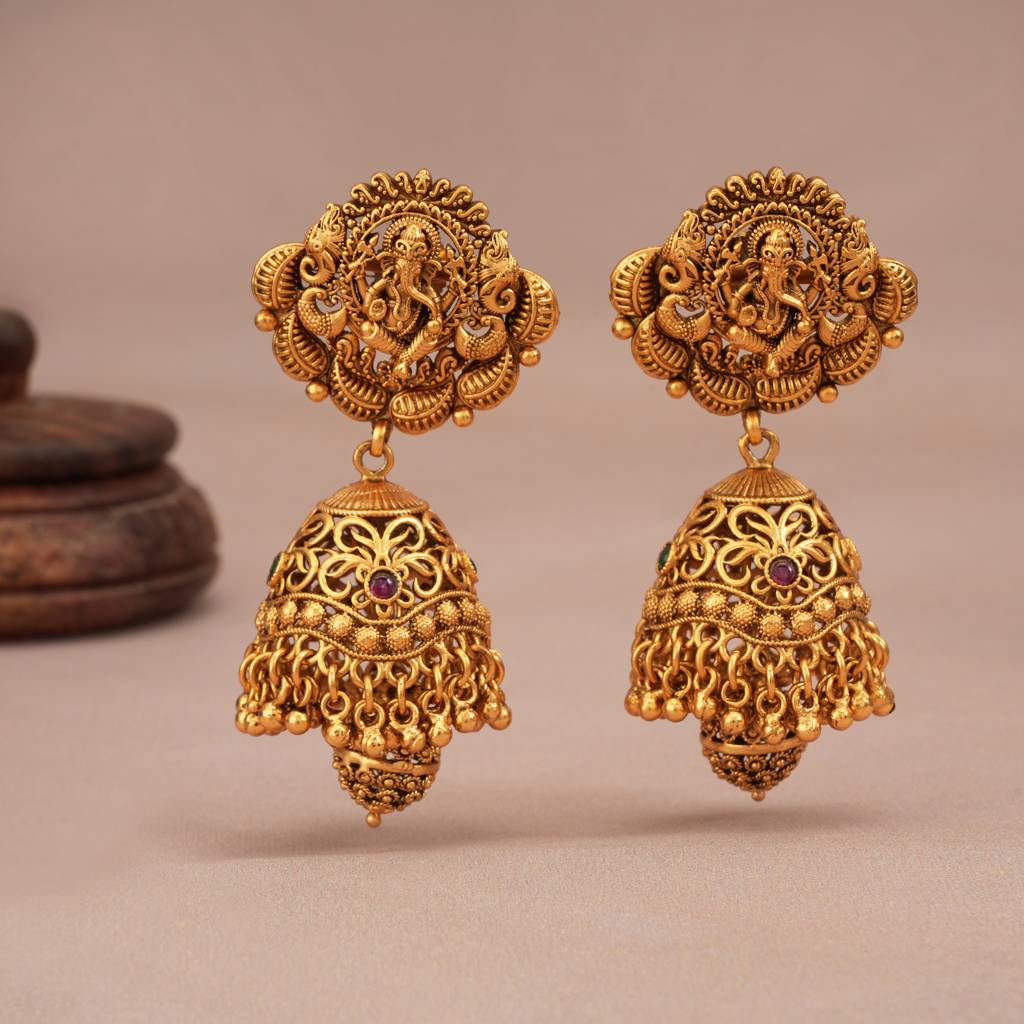 Auspicious Antique Long Lord Ganesh Stunning Stone Necklace Set : SJ221