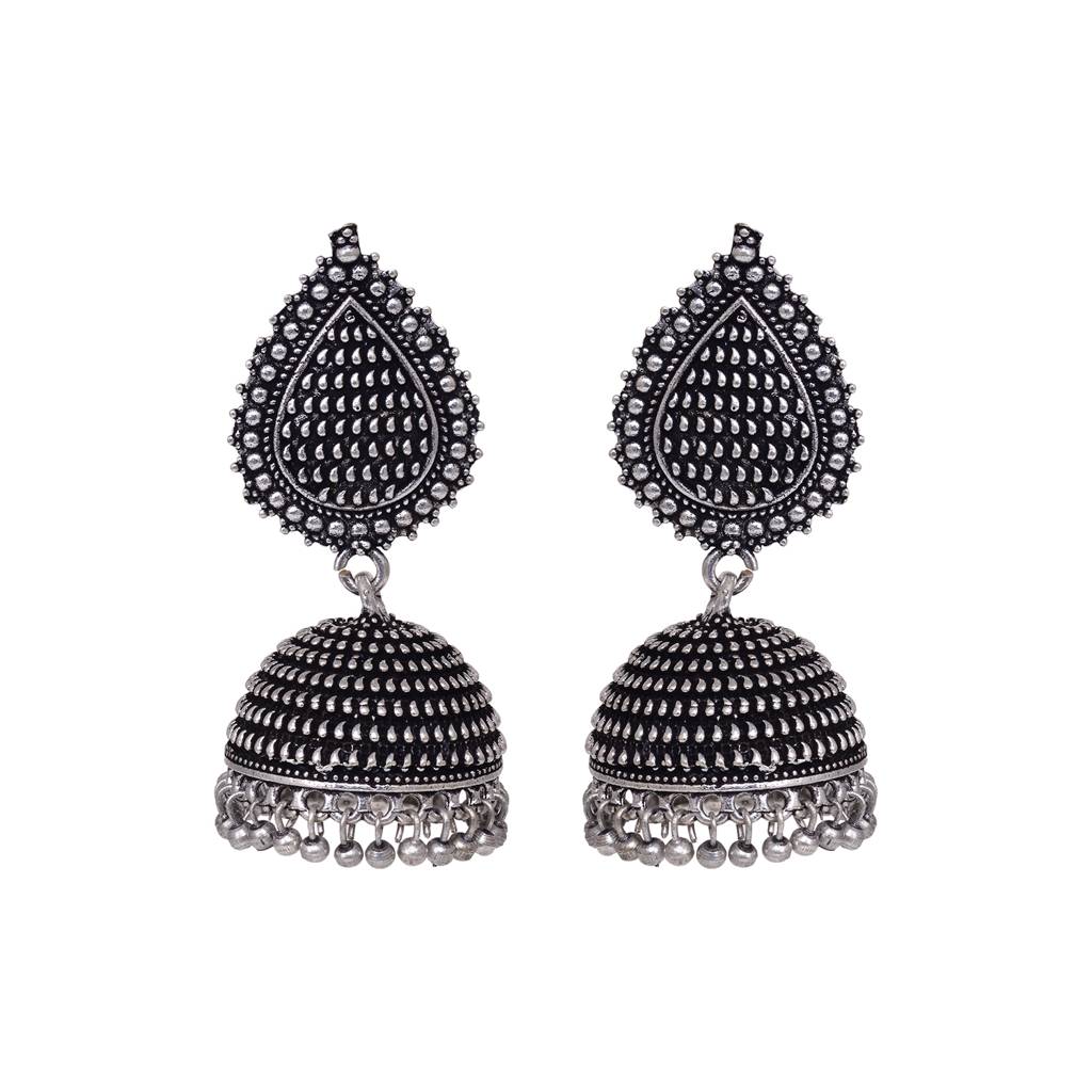 Oxidised Silver Plated Tilak Shaped Jhumka Earrings : SJER1522