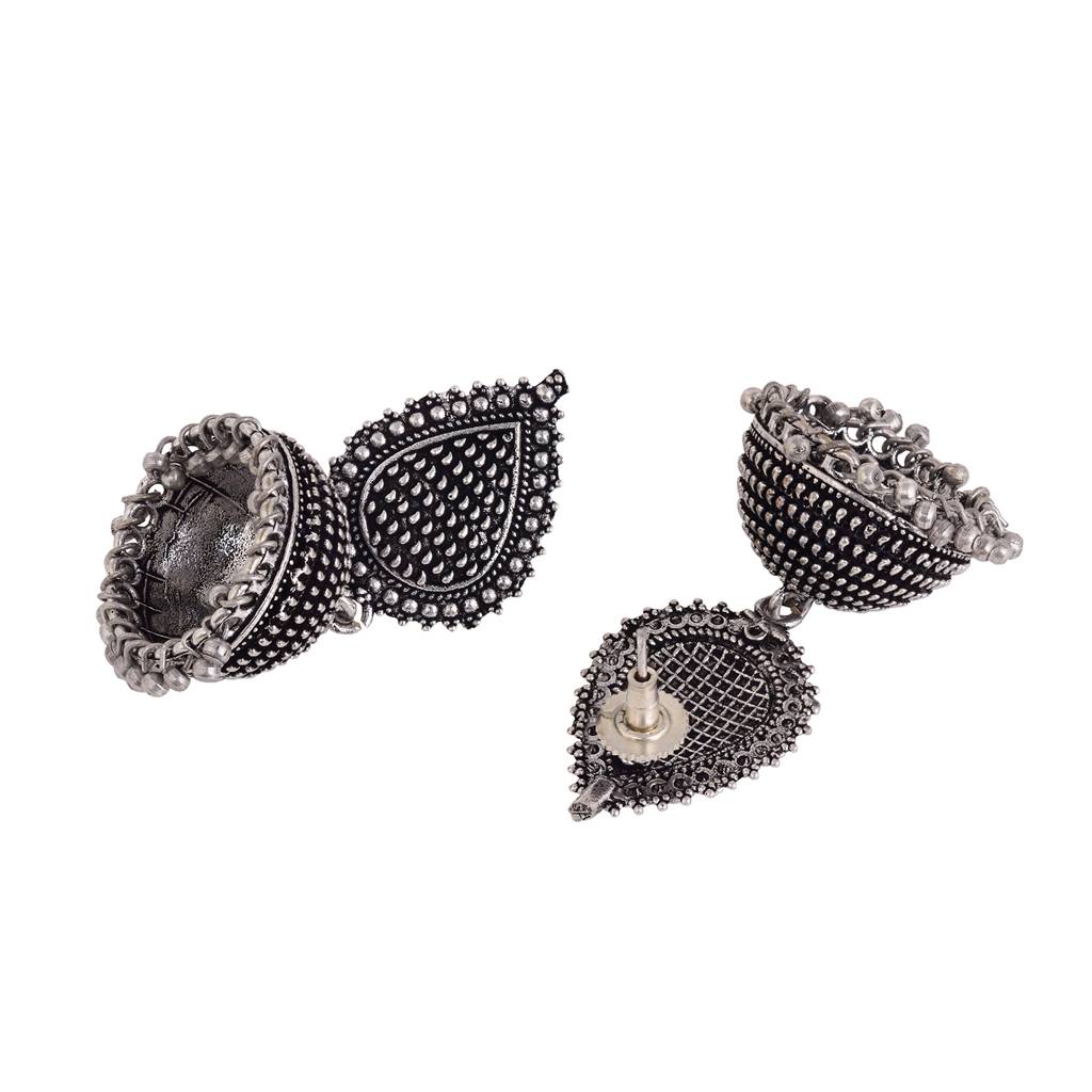 Oxidised Silver Plated Tilak Shaped Jhumka Earrings : SJER1522