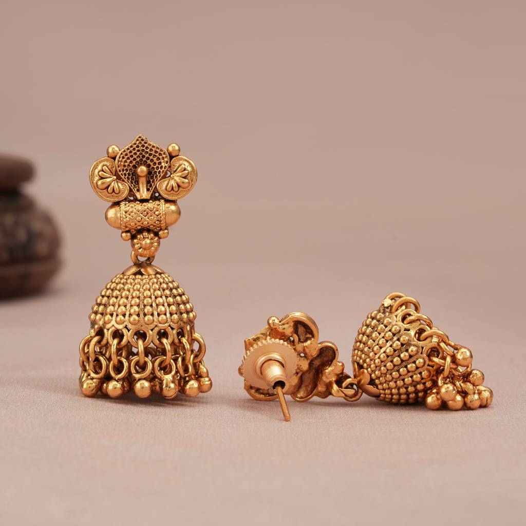 Cute Long Antique Gold Plain Jhumka Earring : SJ224