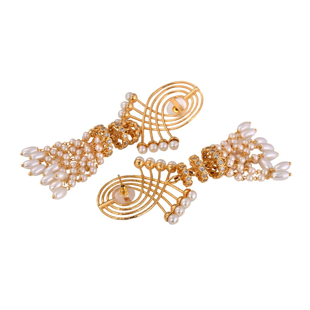 Gold Plated Pearl Beaded Chandelier Jhumka Earrings : SJER1528