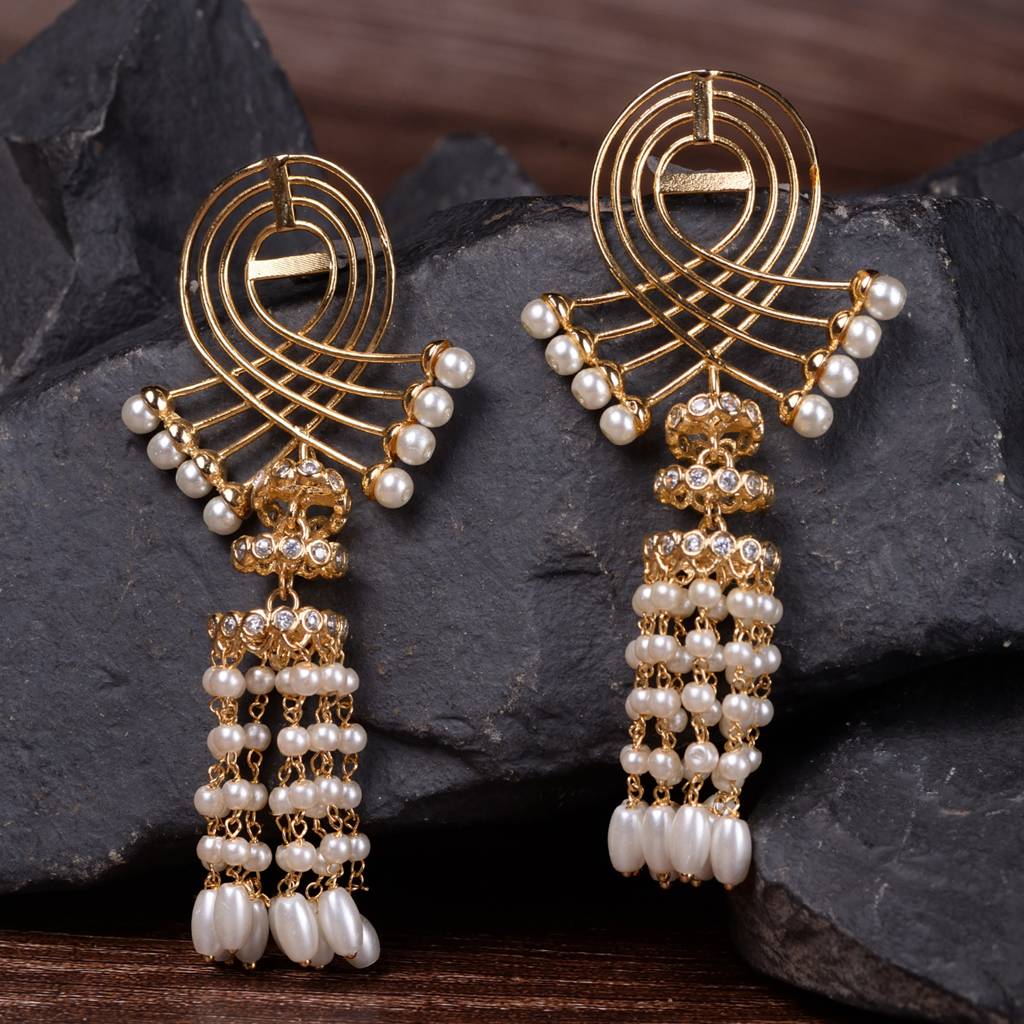 Gold Plated Pearl Beaded Chandelier Jhumka Earrings : SJER1528
