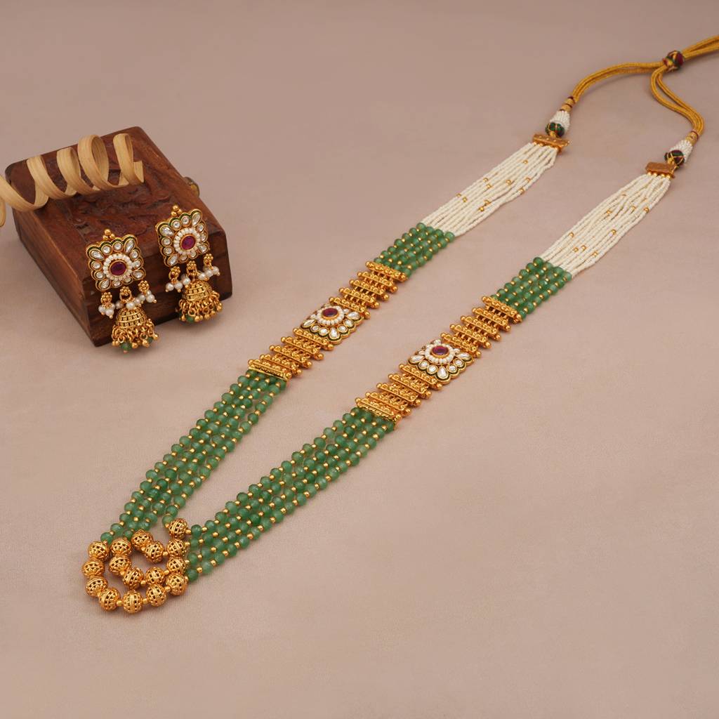 Long Stunning Multicolor Gold Plated Layered Mala Necklace Set : SJ229