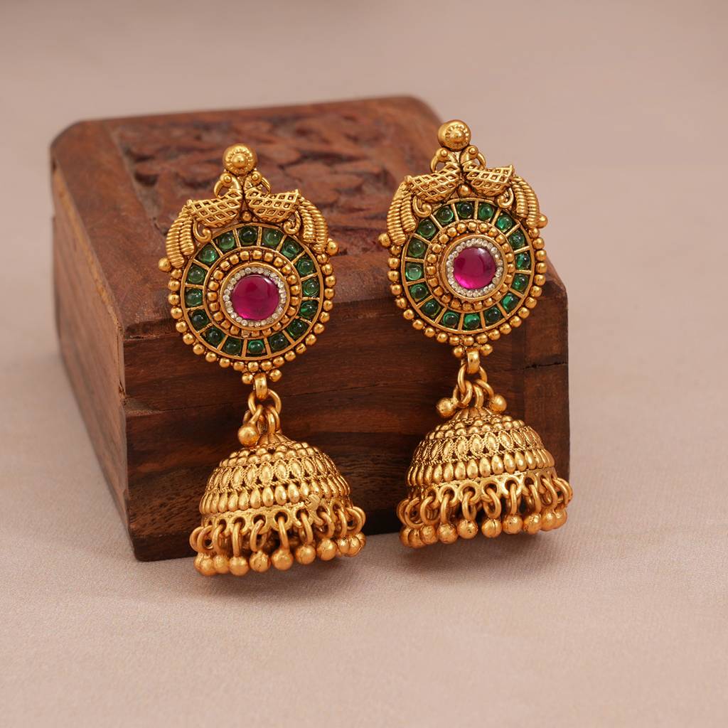 Stunning Long Gold Plated Carved Necklace Set With Jhumka Earring : SJ230