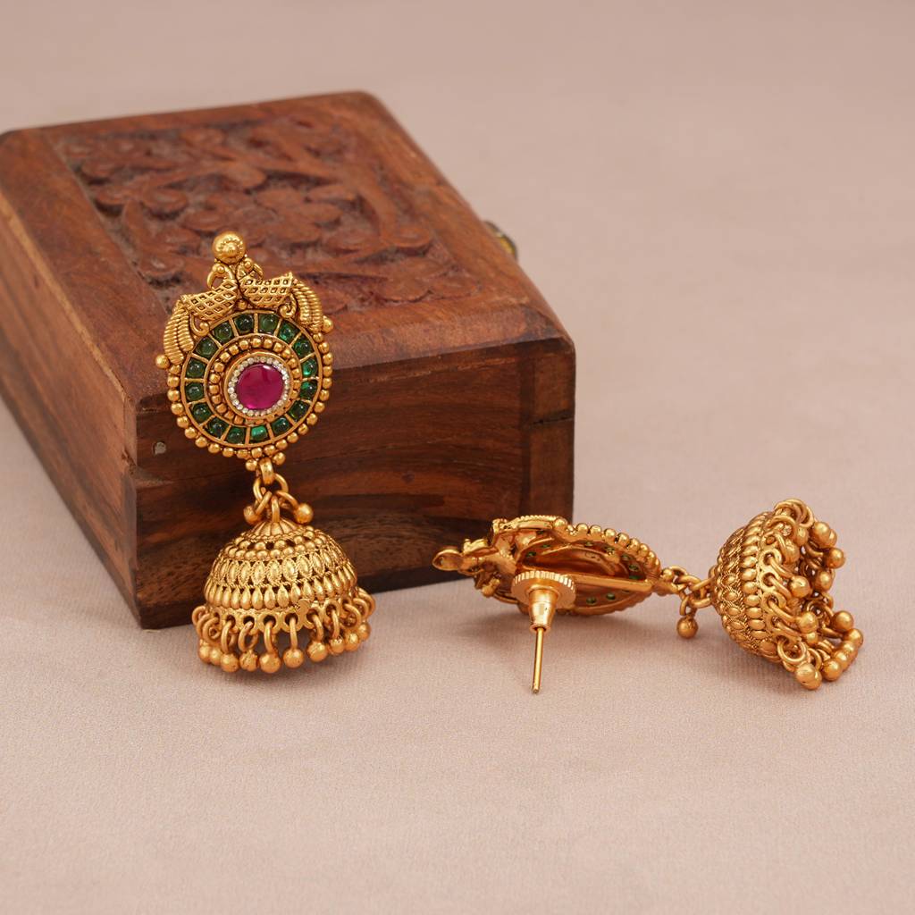 Stunning Long Gold Plated Carved Necklace Set With Jhumka Earring : SJ230