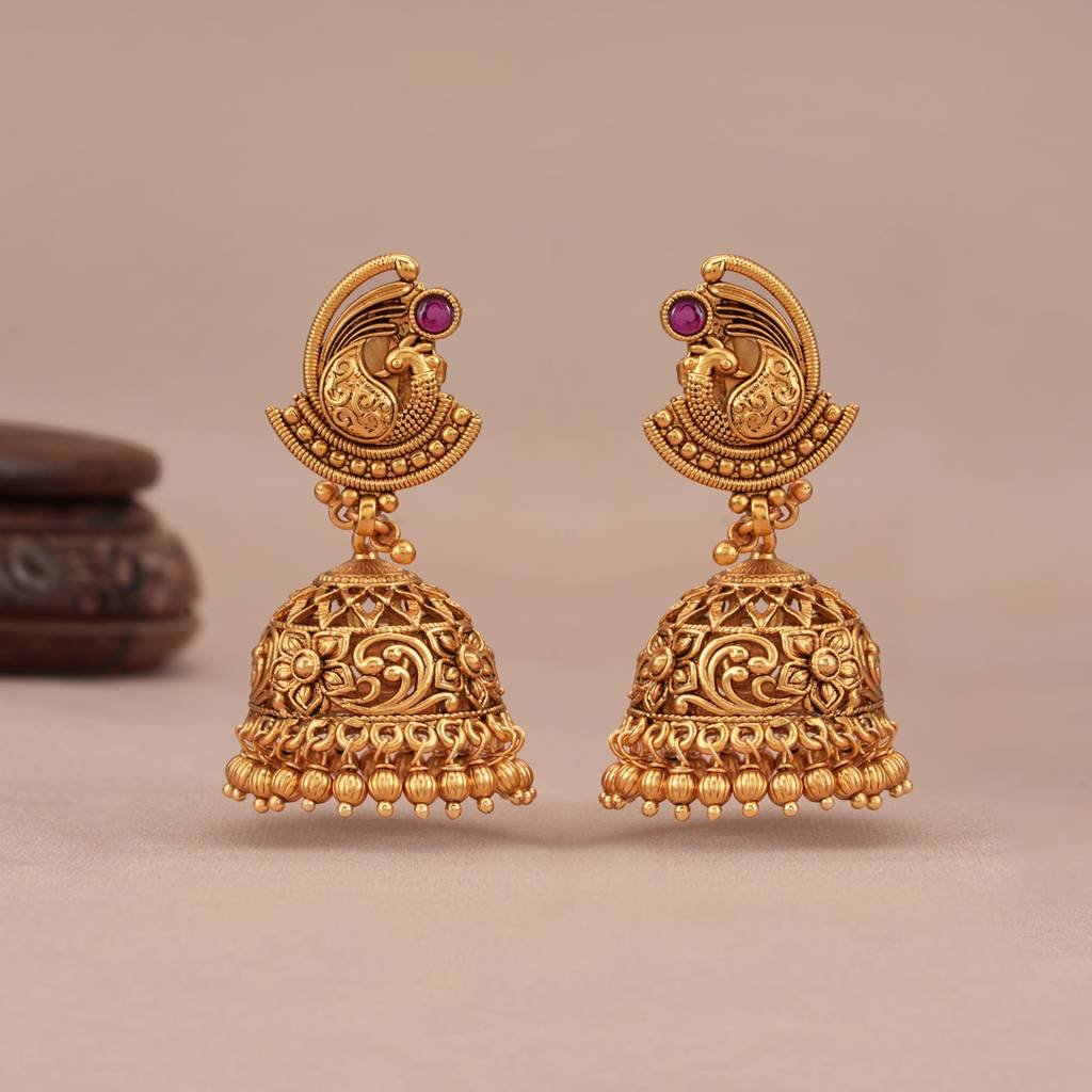 Beautiful Antique Gold Long Peacock Earring : SJ231