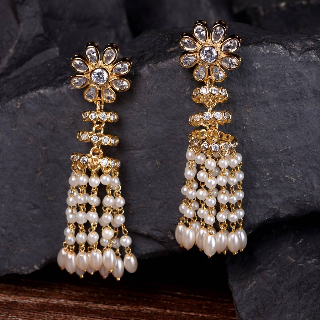 Gold Plated Polki Pearl Beaded Light Weight Chandelier Earrings : SJER1532