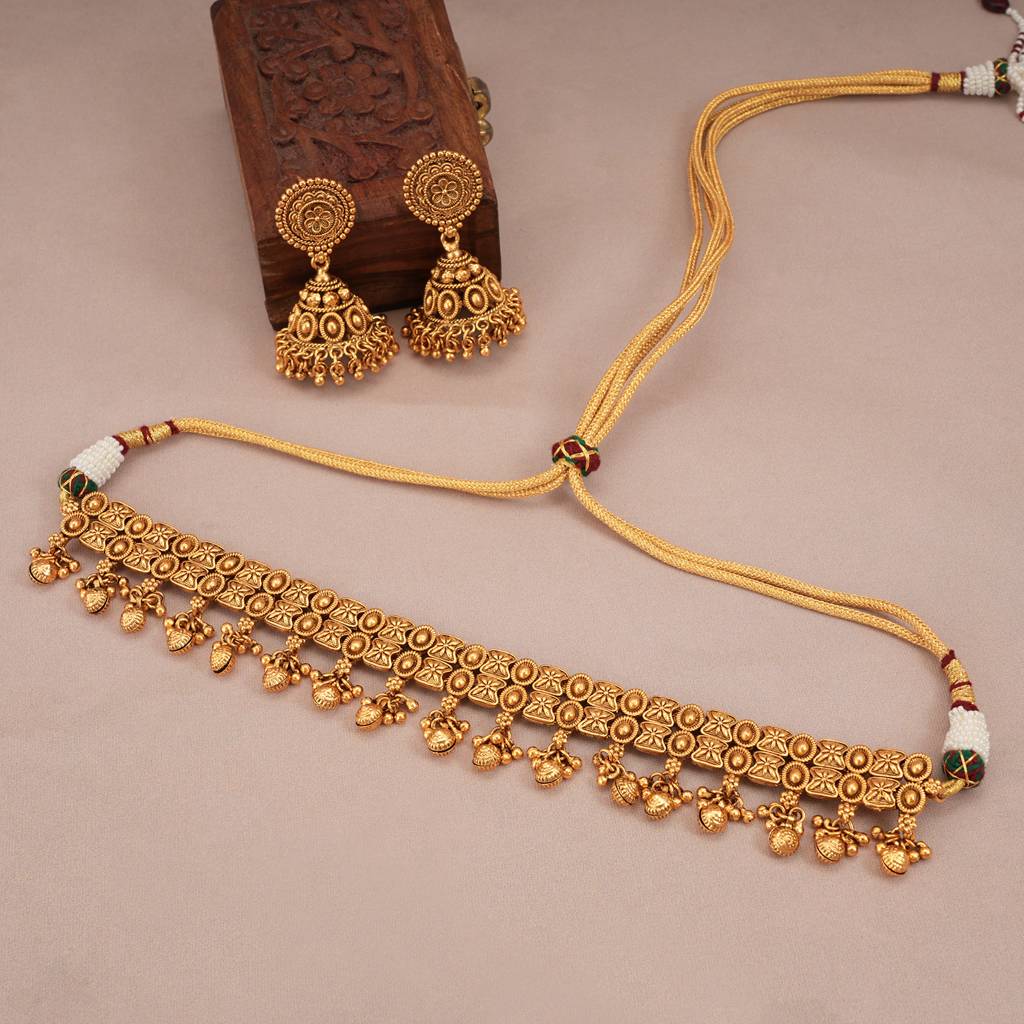 Cute Antique Gold Plain Choker Set For Women : SJ232